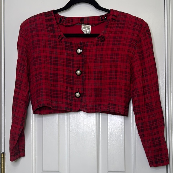 Pottery Jackets & Blazers - Pottery Vintage Croppwd Red Plaid Women's Jacket